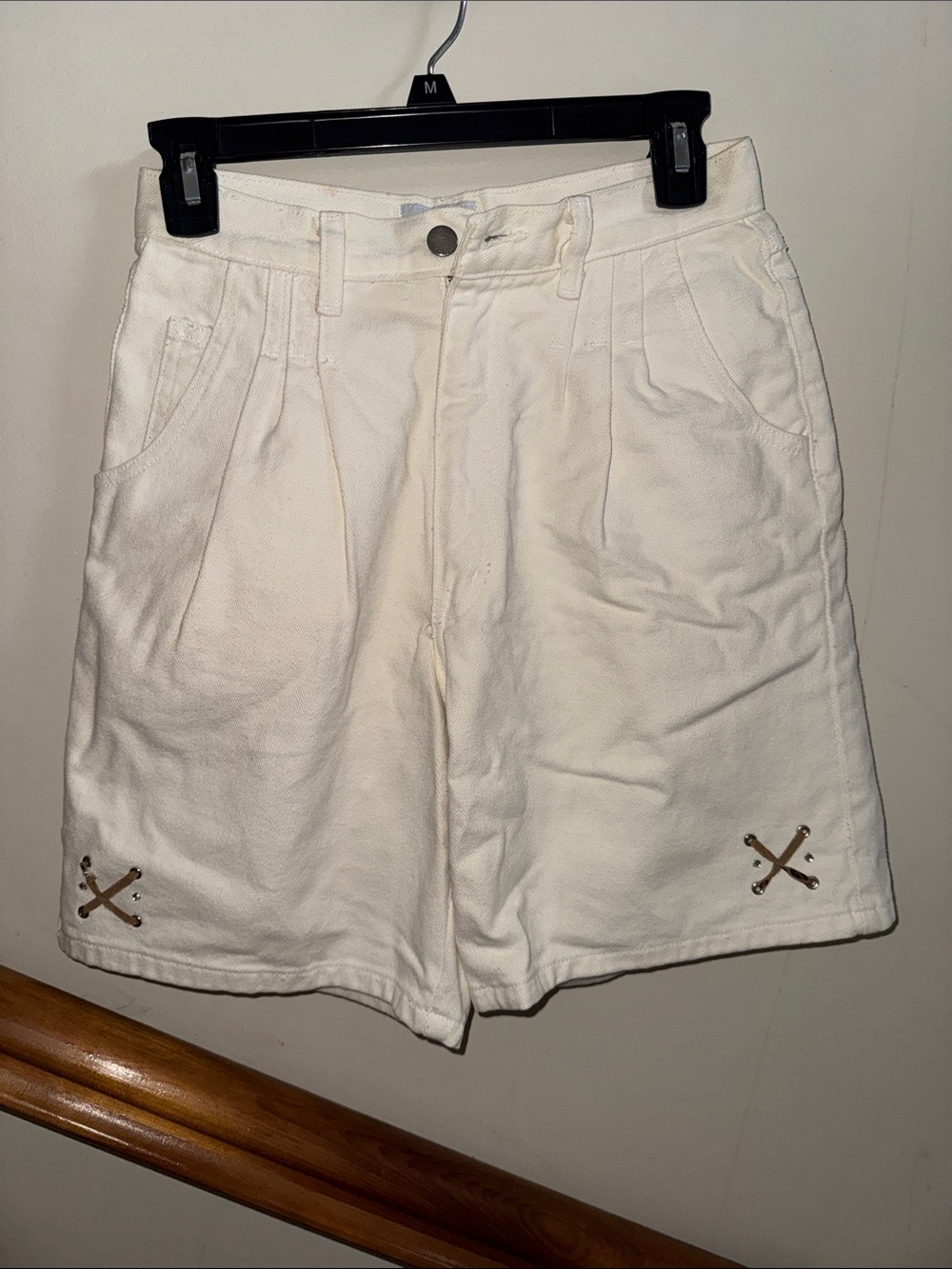 White High-Waist Shorts with Decorative Eyelet Lacing